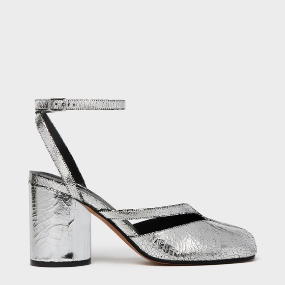 Maison Martin Margiela Shoes - Maison Margiela mirrored silver Tabi pump sandals with 80mm cylindrical heel